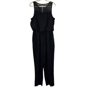 A City Triangles Womens Black Lace Sleeveless Casual Straight Jumpsuit Size XL